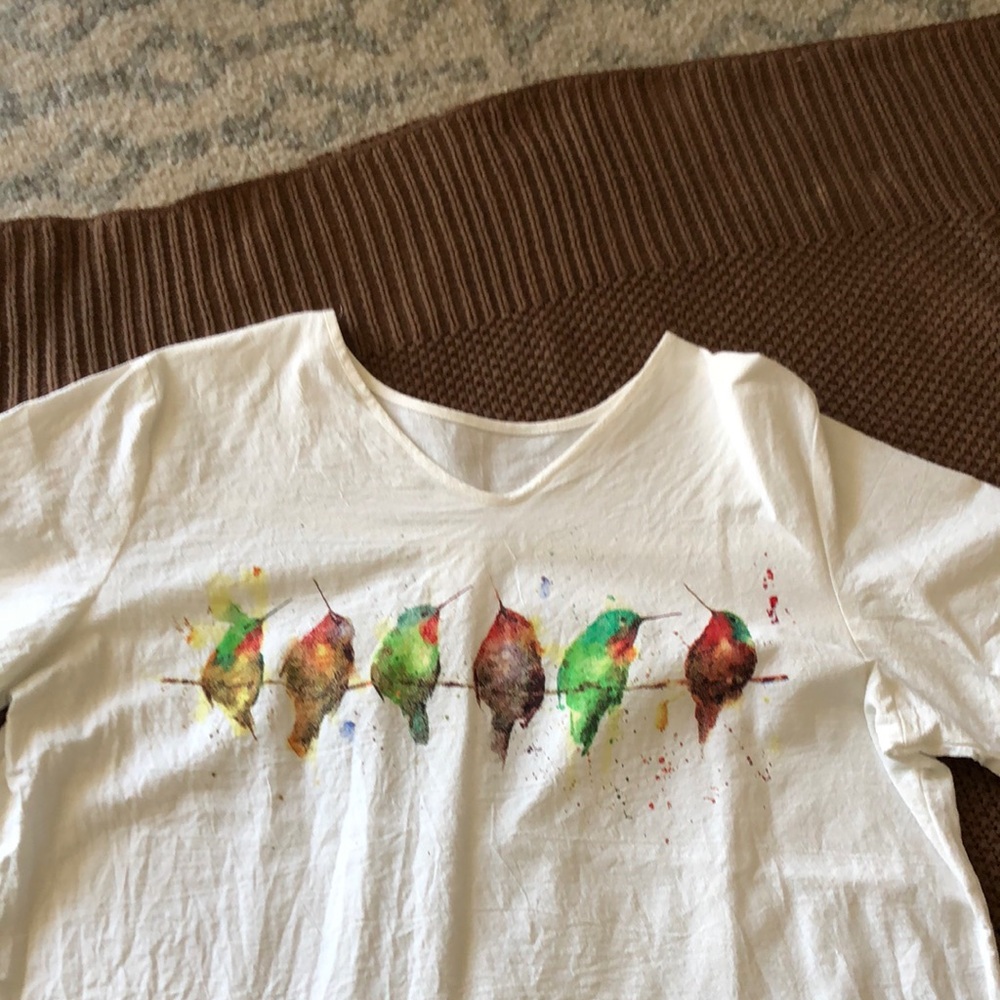 Womens Colorful Bird Print Shirt